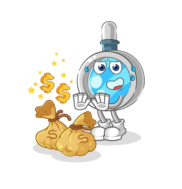 Vector de caracteres de ilustración de dinero de basura de lupa