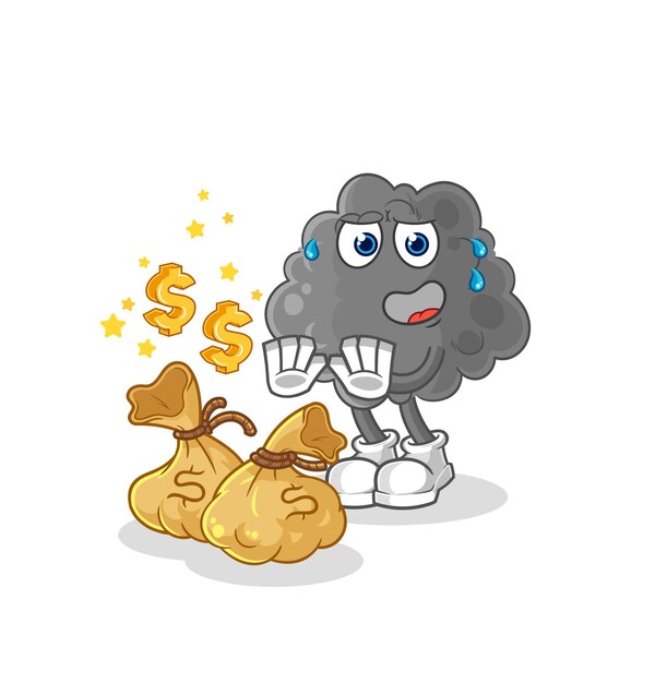 Vector de caracteres de ilustración de dinero de basura de nube negra