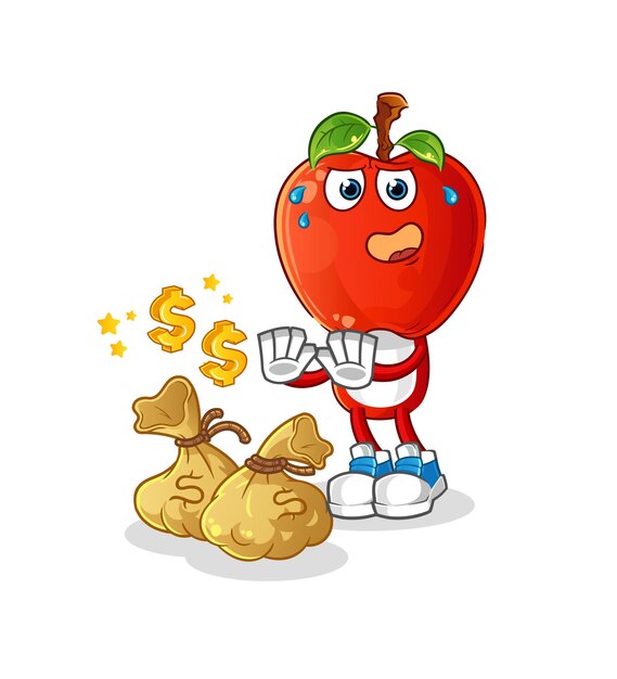 Vector de caracteres de ilustración de dinero de rechazo de dibujos animados de cabeza de manzana