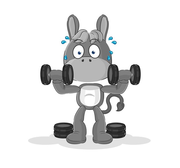 Vector de caracteres de ilustración de entrenamiento con pesas de burro