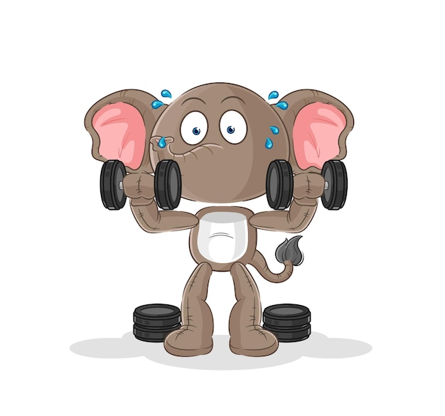 Vector de caracteres de ilustración de entrenamiento con pesas de elefante