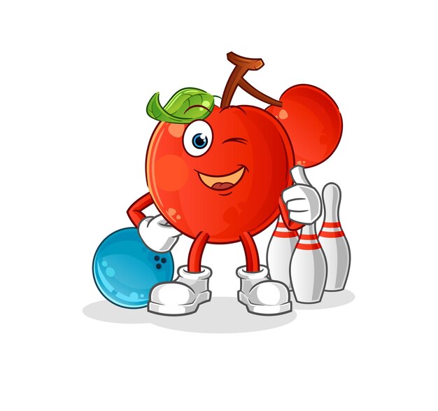 Vector de caracteres de ilustración de juego de bolos de cerezas