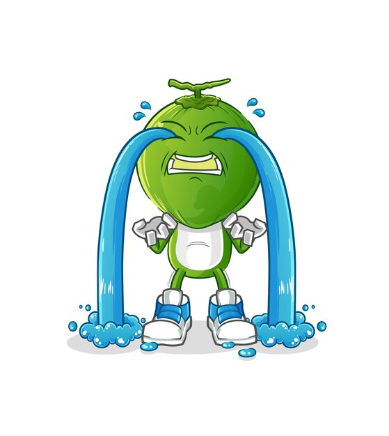 Vector de caracteres de ilustración de llanto de dibujos animados de cabeza de coco verde