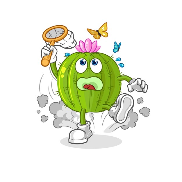 Vector de caracteres de ilustración de mariposa de captura de cactus