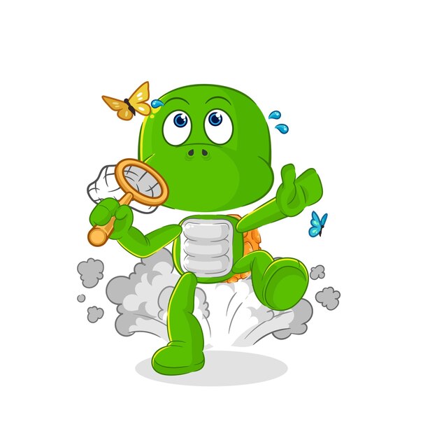 Vector de caracteres de ilustración de mariposa de captura de tortuga