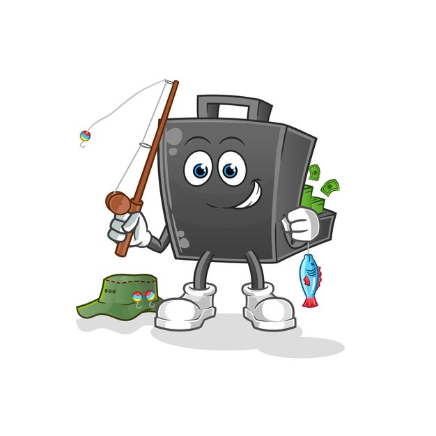 Vector de caracteres de ilustración de pescador de maletín de dinero
