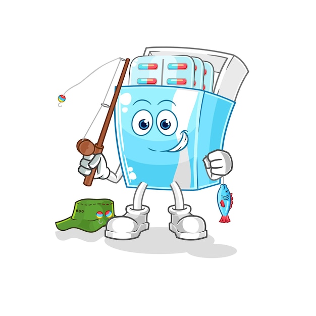 Vector de caracteres de ilustración de pescador de paquete de medicina