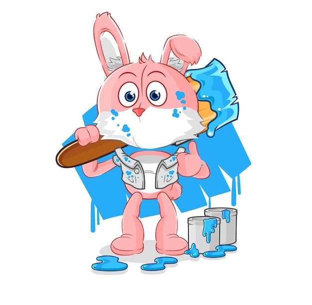 Vector de caracteres de ilustración de pintor de conejito rosa