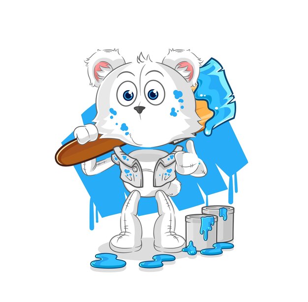 Vector de caracteres de ilustración de pintor de oso polar