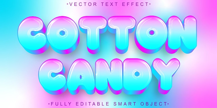 Vector vector de caramelo de algodón de dibujos animados rosado totalmente editable objeto inteligente efecto de texto
