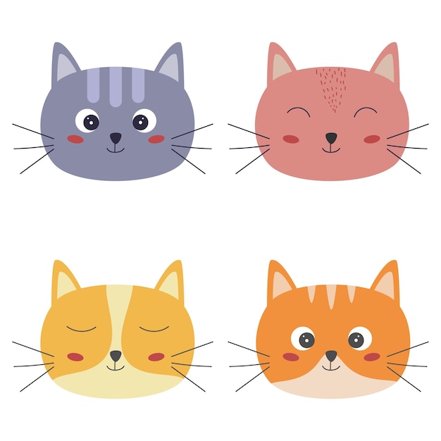 Vector vector caras de gato lindas