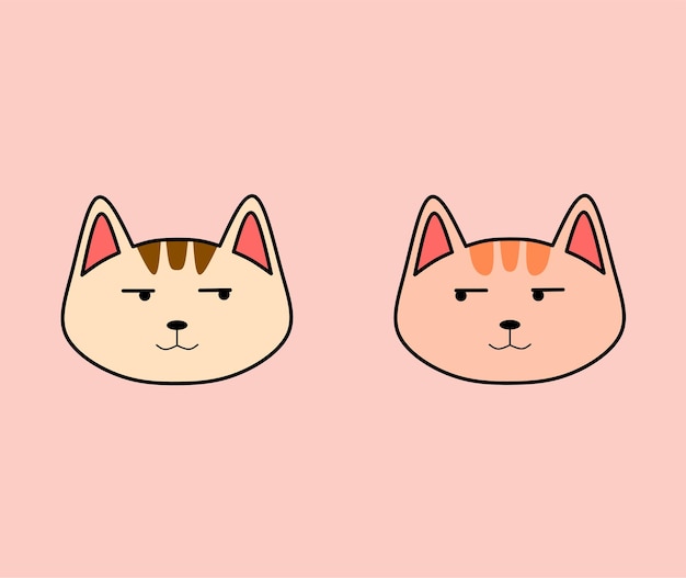 Vector de caras de gato mirándose el uno al otro aislado sobre fondo rosa