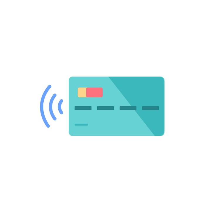 Vector, caricatura, plano, pago, tarjeta, illustration., Verde, banco, tarjeta de crédito, aislado, en, vacío, fondo, moderno, pago, tecnología, concepto, en línea, sitio web, ad, banner, diseño