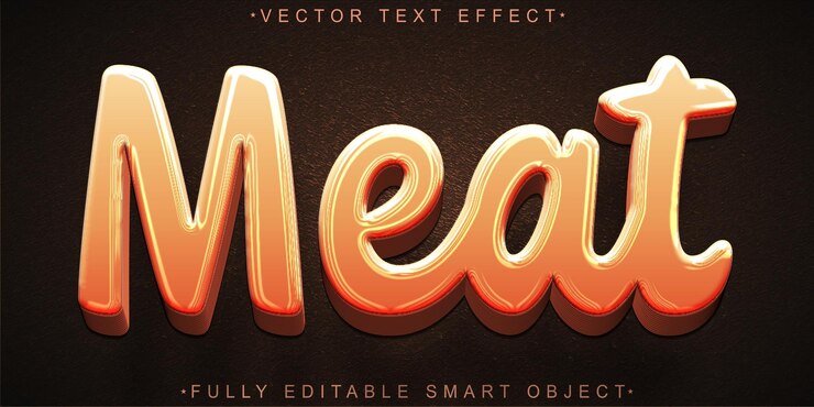 Vector vector de carne de dibujos animados objeto inteligente totalmente editable efecto de texto