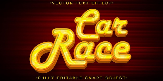 Vector de carreras de coches vintage de dibujos animados totalmente editable Objeto inteligente Efecto de texto