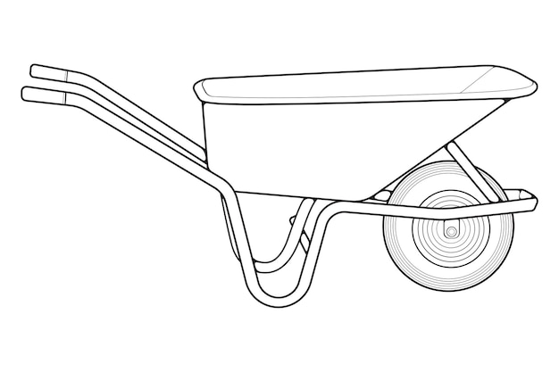 Vector de carretilla de rueda única Ilustración de vector de arte de línea de carro aislado sobre fondo blanco Ilustración de contorno de carretilla de rueda