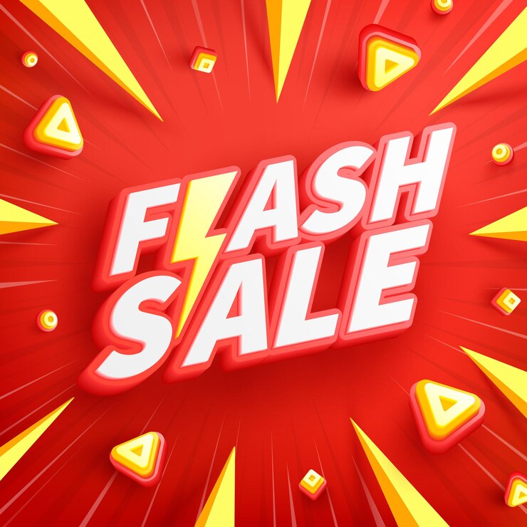 Vector vector de cartel o pancarta del día de compras de venta flash con texto en 3d sobre fondo rojo