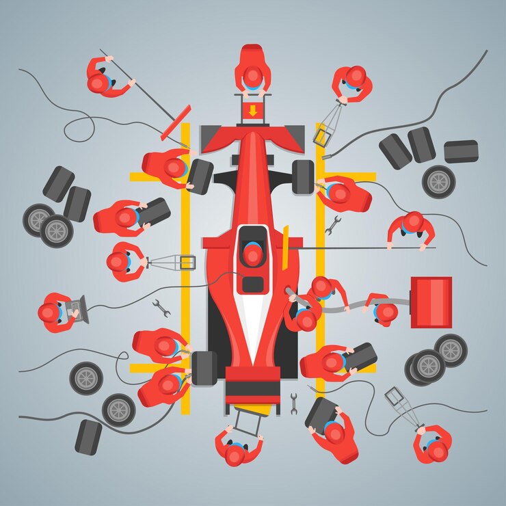 Vector vector de cartel de tarjeta de coche de carreras de mantenimiento de dibujos animados