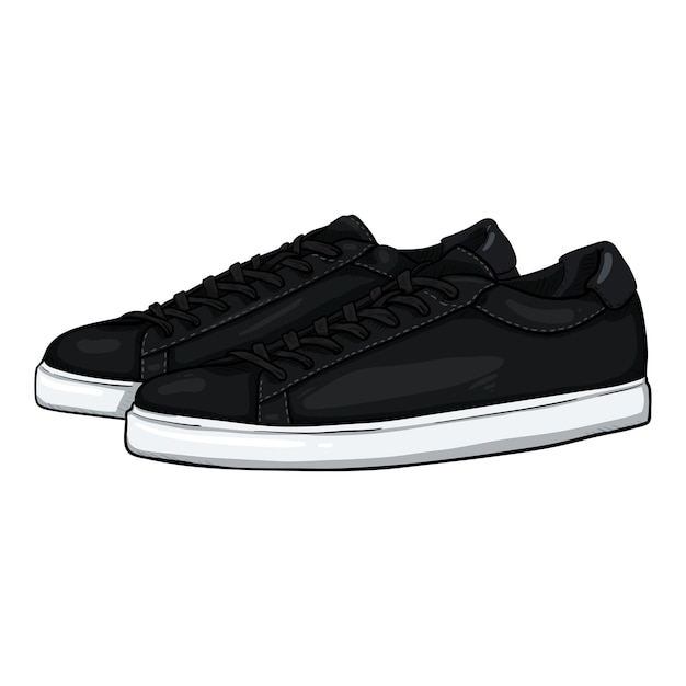 Vector Cartoon Black Sneakers Smart Casual Shoes Ilustración