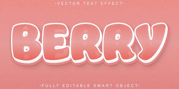 Vector vector de cartoon cute berry objeto inteligente totalmente editable efecto de texto