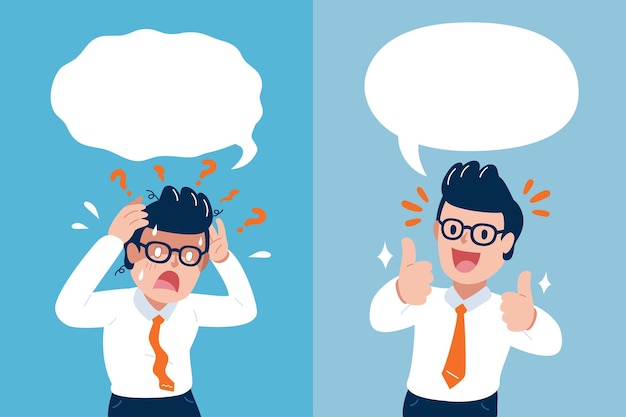 Vector Cartoon ilustración personaje empresario expresando diferentes emociones