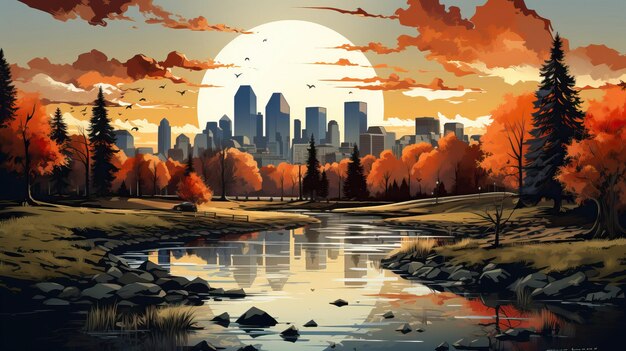 Vector vector cartoon realista vista de la tierra metrópolis amanecer sobre un fondo blanco paisaje eps markt