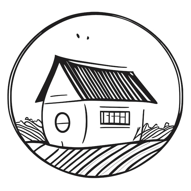 Un vector de una casa de heno en blanco y negro.