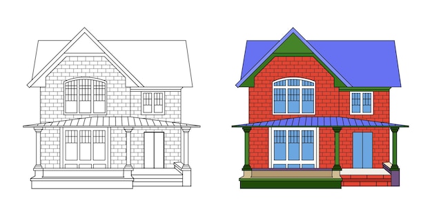 Vector vector de casa moderna y páginas para colorear