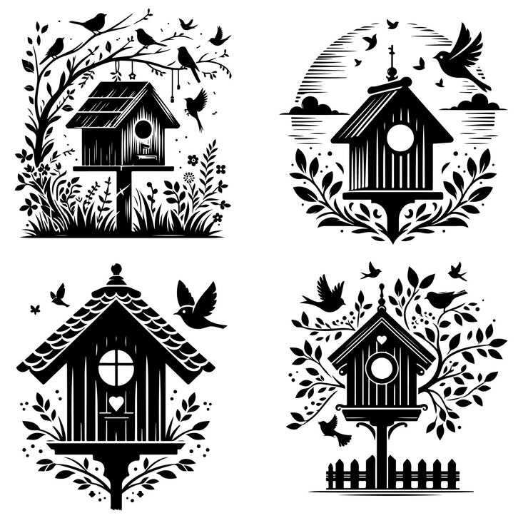 Vector de la casa de pájaros de silueta negra