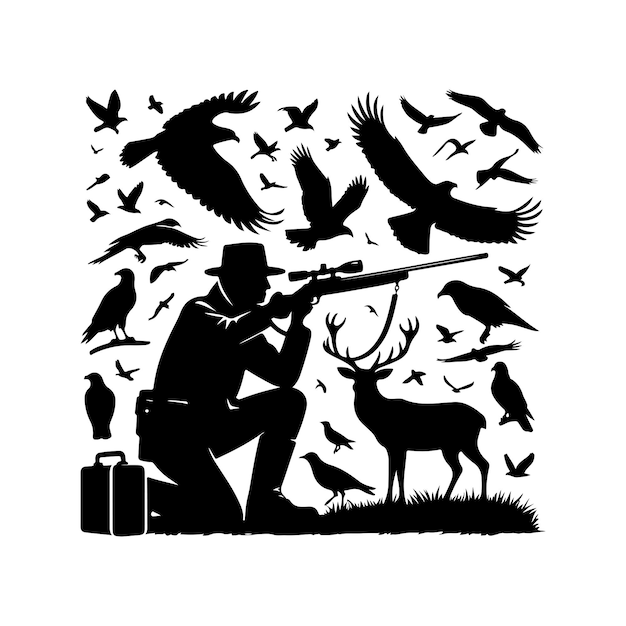 Vector de caza Ilustración vectorial de siluetas de hombre de caza