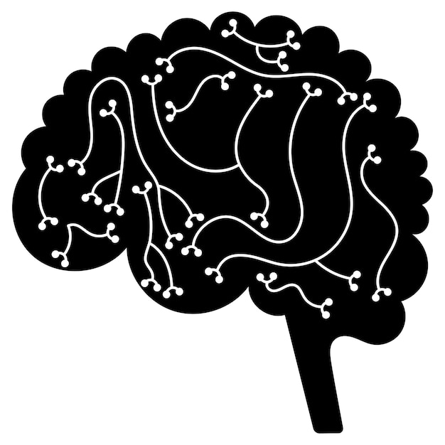 Vector cerebro humano icono en blanco y negro sistema nervioso humano corazón neuropsicología medicina medicina