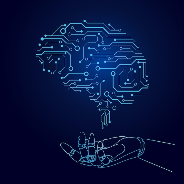 vector del cerebro humano Logotipo de tecnología cerebral o icono moderno en forma de mano mecánica