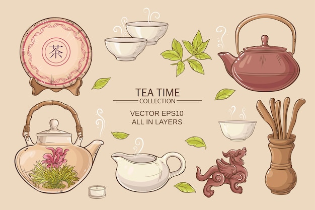 Vector de ceremonia del té en fondo de color