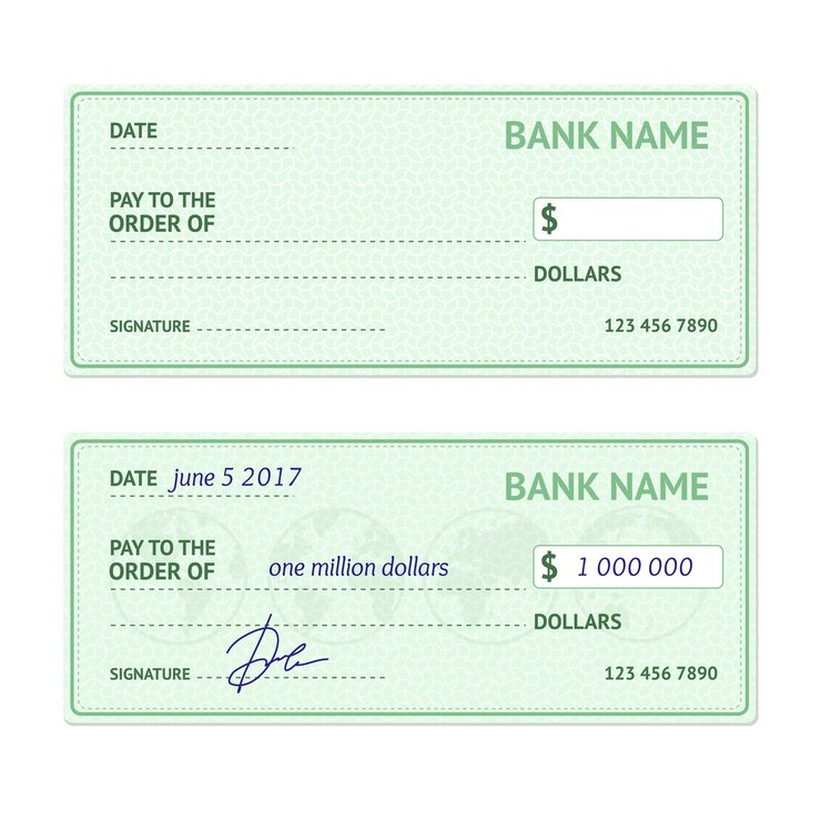 Vector vector de cheque de banco en blanco de plantilla