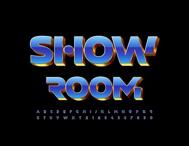 Vector chic Sign Showroom Luxury Blue and Golden Font Conjunto de letras y números del alfabeto artístico