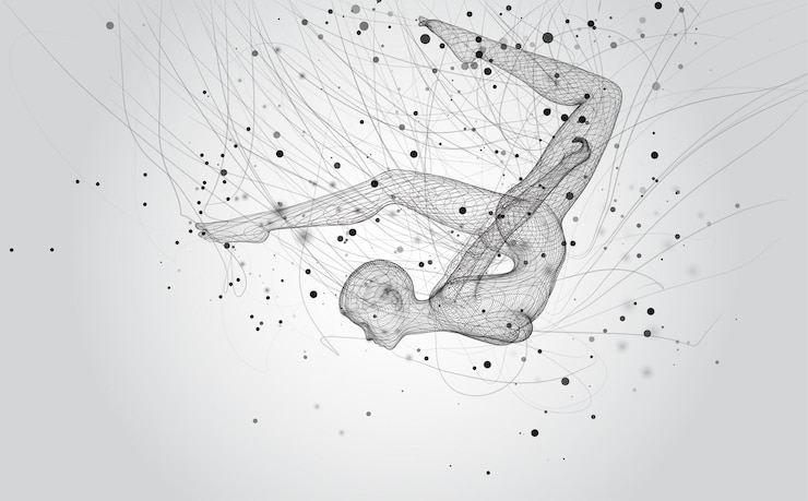 Vector vector chica 3d de puntos y splines entre hilos ondulados y círculos