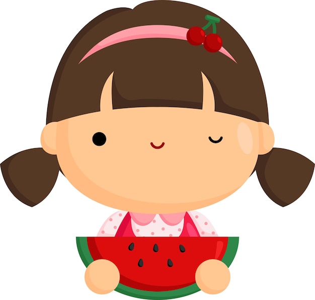 un vector de una chica lista para comer sandía