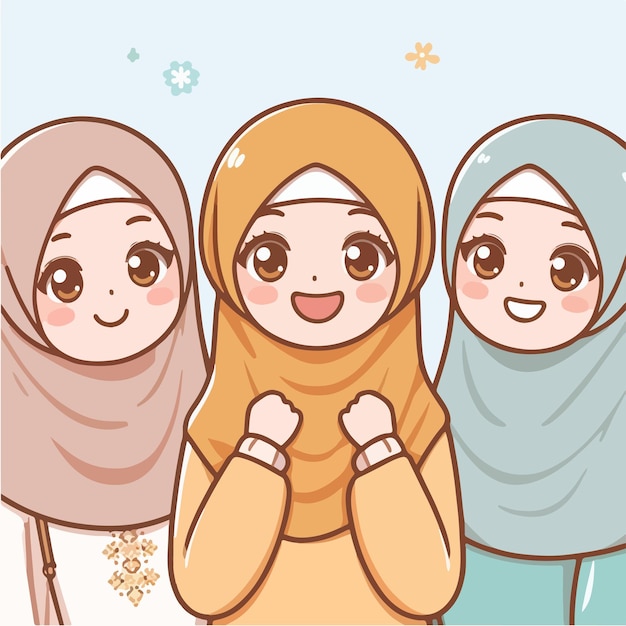 Vector vector de una chica musulmana linda que es feliz