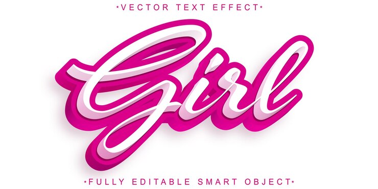 Vector vector de chica rosada de dibujos animados objeto inteligente totalmente editable efecto de texto
