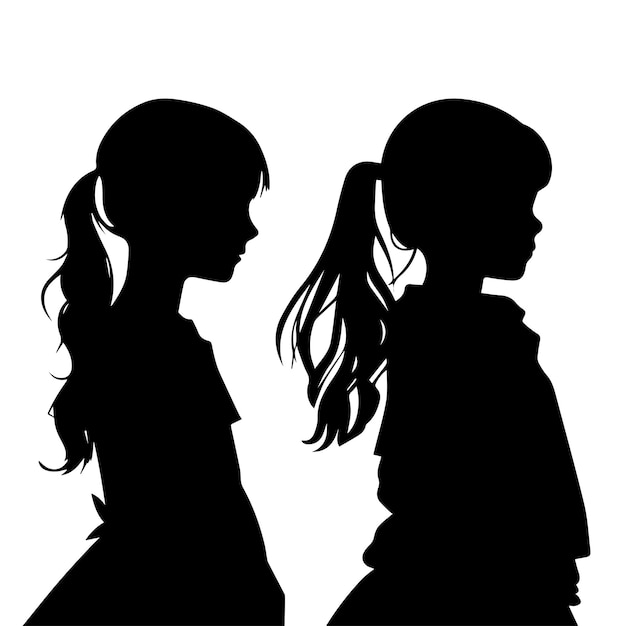 Vector chica vista lateral silueta blanco y negro ilustración