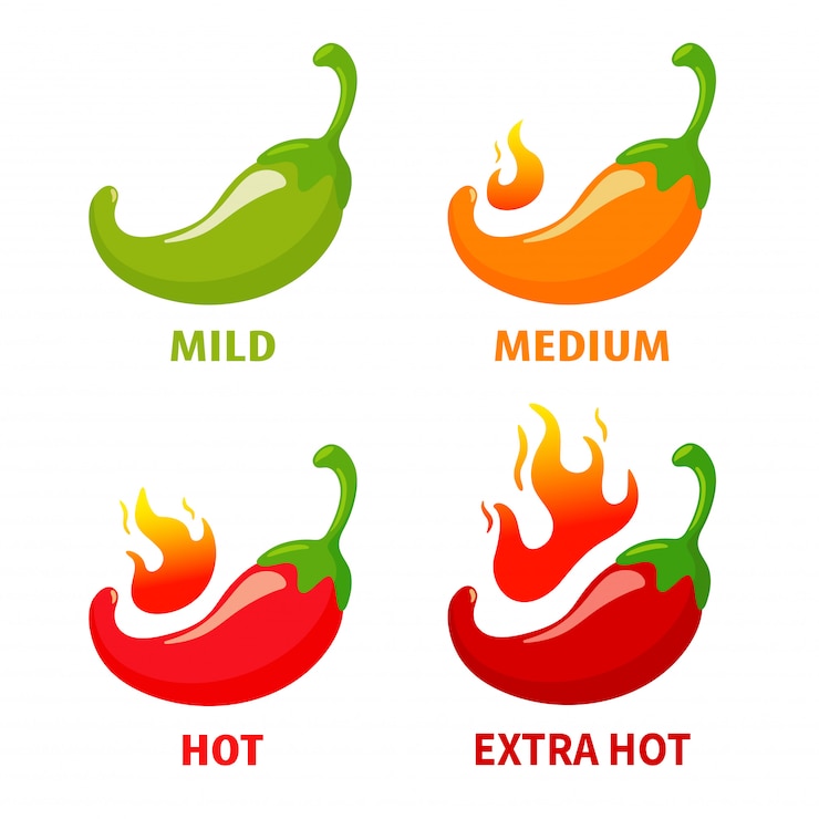 Vector vector los chiles que estén calientes hasta que se queme el fuego. comida picante estilo mexicano. aislar sobre fondo blanco.