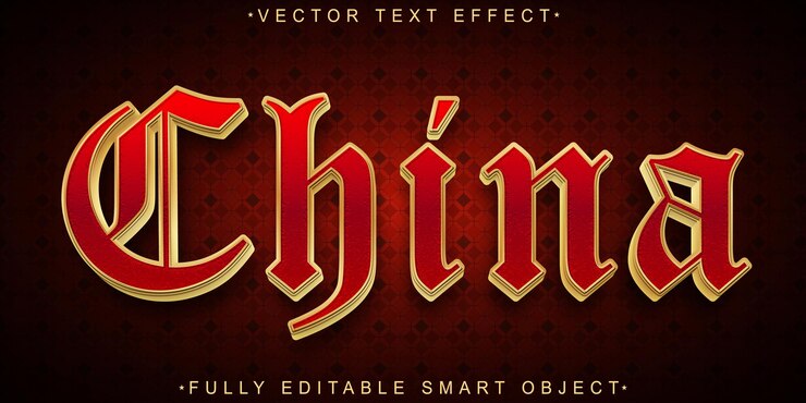 Vector vector de china amarilla y roja efecto de texto de objeto inteligente totalmente editable