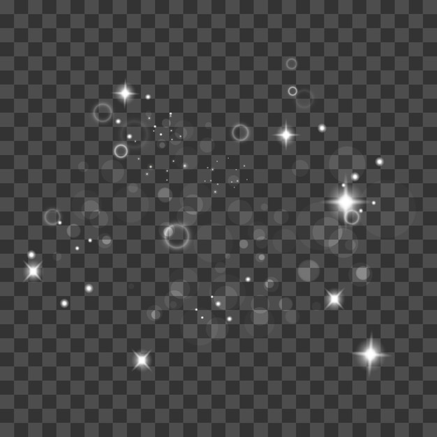 Vector las chispas de polvo y las estrellas doradas brillan con una luz especial