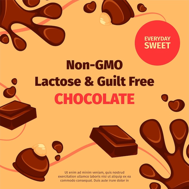 Vector de chocolate libre de lactosa y culpa no gmo