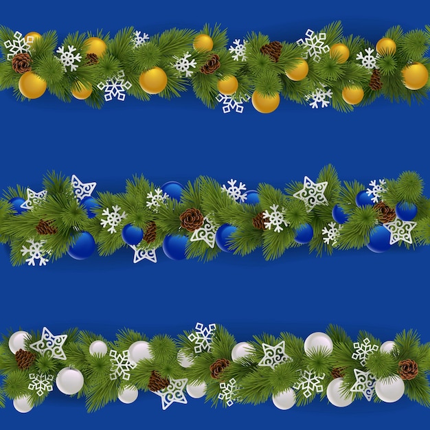 Vector christmas borders set 2 aislado sobre fondo azul.