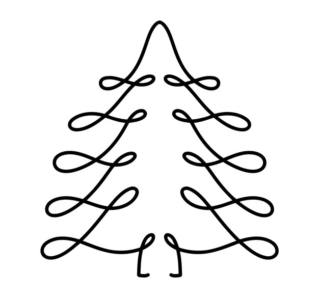 Vector Christmas fir tree line art Continuo dibujo de una línea pino ilustración diseño minimalista