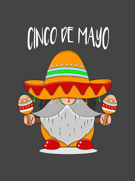 Vector vector cinco de mayo gnomeo con maracas