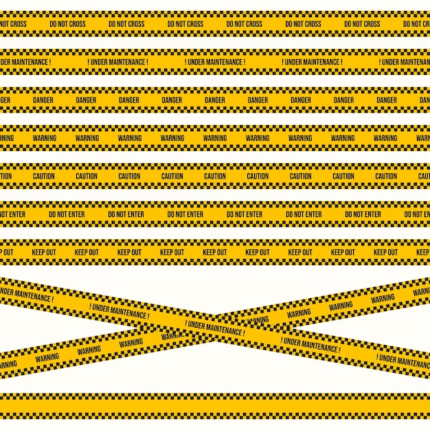 Vector de cinta sin costuras bajo mantenimiento con señal de advertencia policial y espacio en blanco Diseño de cinta de seguridad