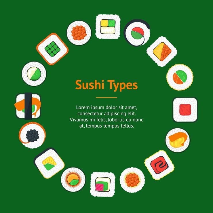 Vector vector de círculo de tarjeta de banner de sushi
