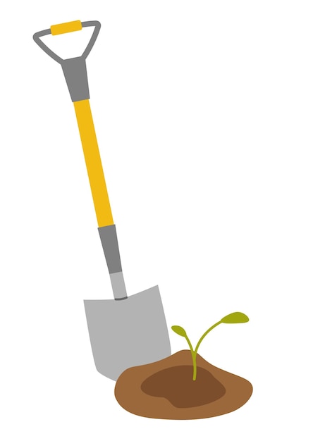 Vector clipart pala de jardín y plántulas en el suelo ilustración vectorial en estilo plano
